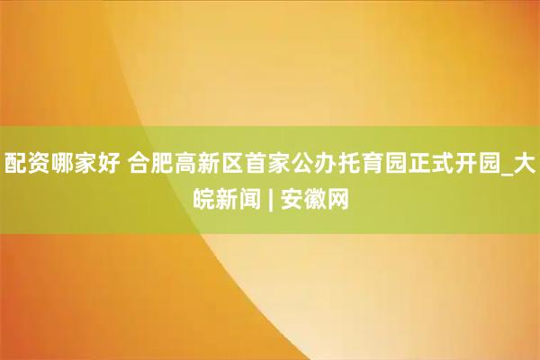 配资哪家好 合肥高新区首家公办托育园正式开园_大皖新闻 | 安徽网